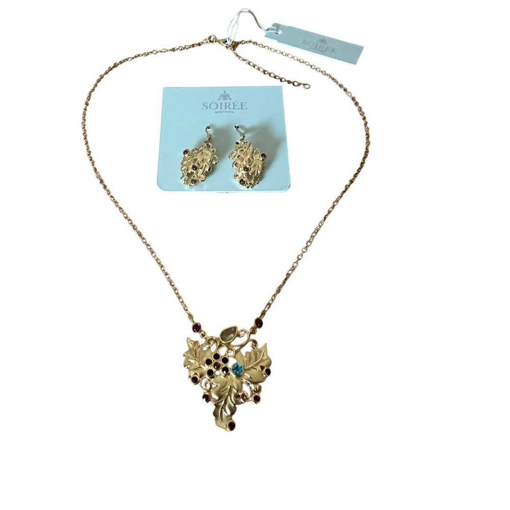 L.C. Tiffany‎ Purple GOLD TONE Leaves Necklace Earrings Set NWT